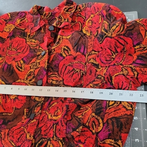 Vintage Blazer Jacket Size 10 90s Breckenridge Red Floral Short Button - Picture 8 of 9
